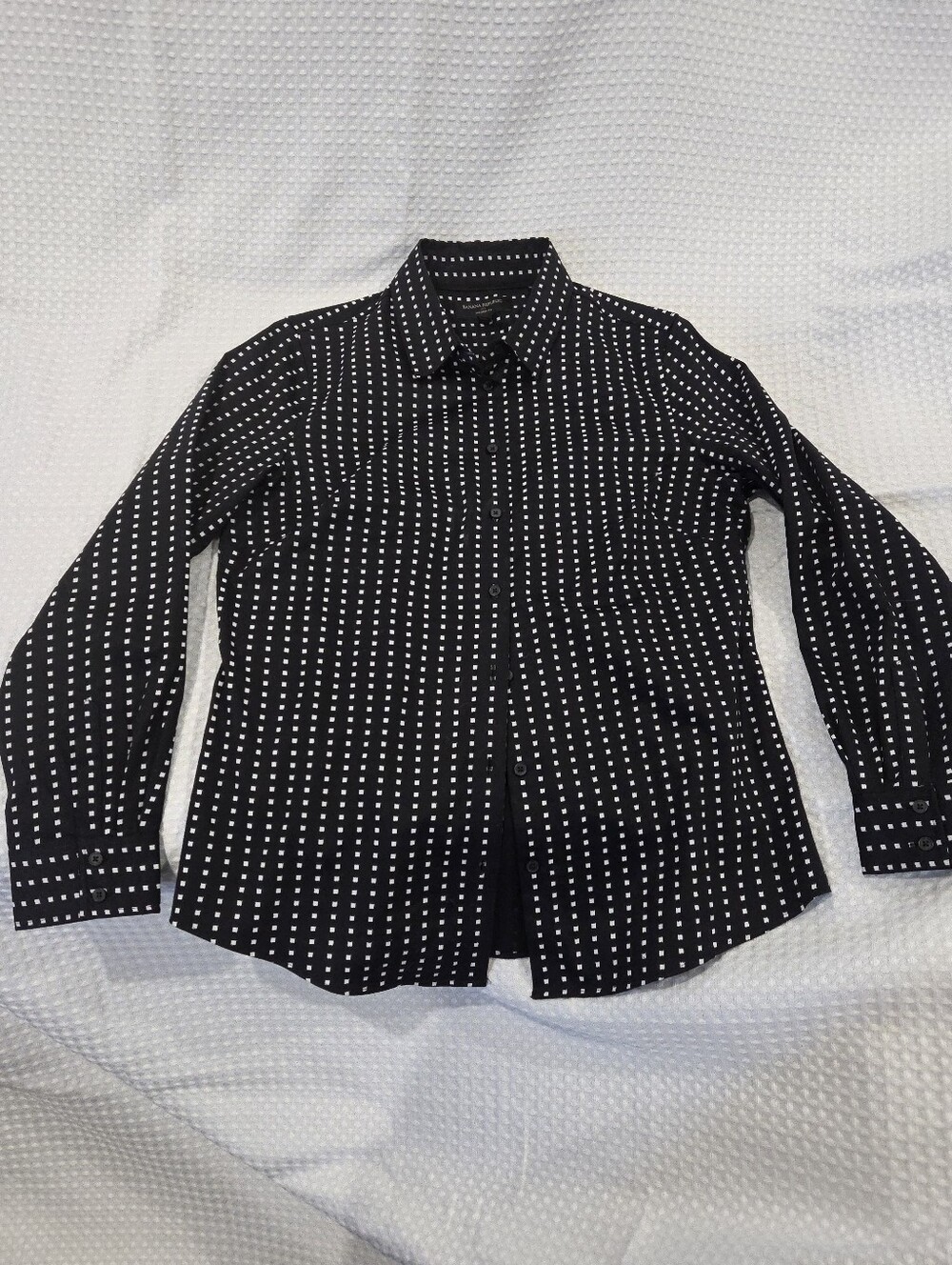 Banana Republic Black Button-Down Shirt with White Square Print